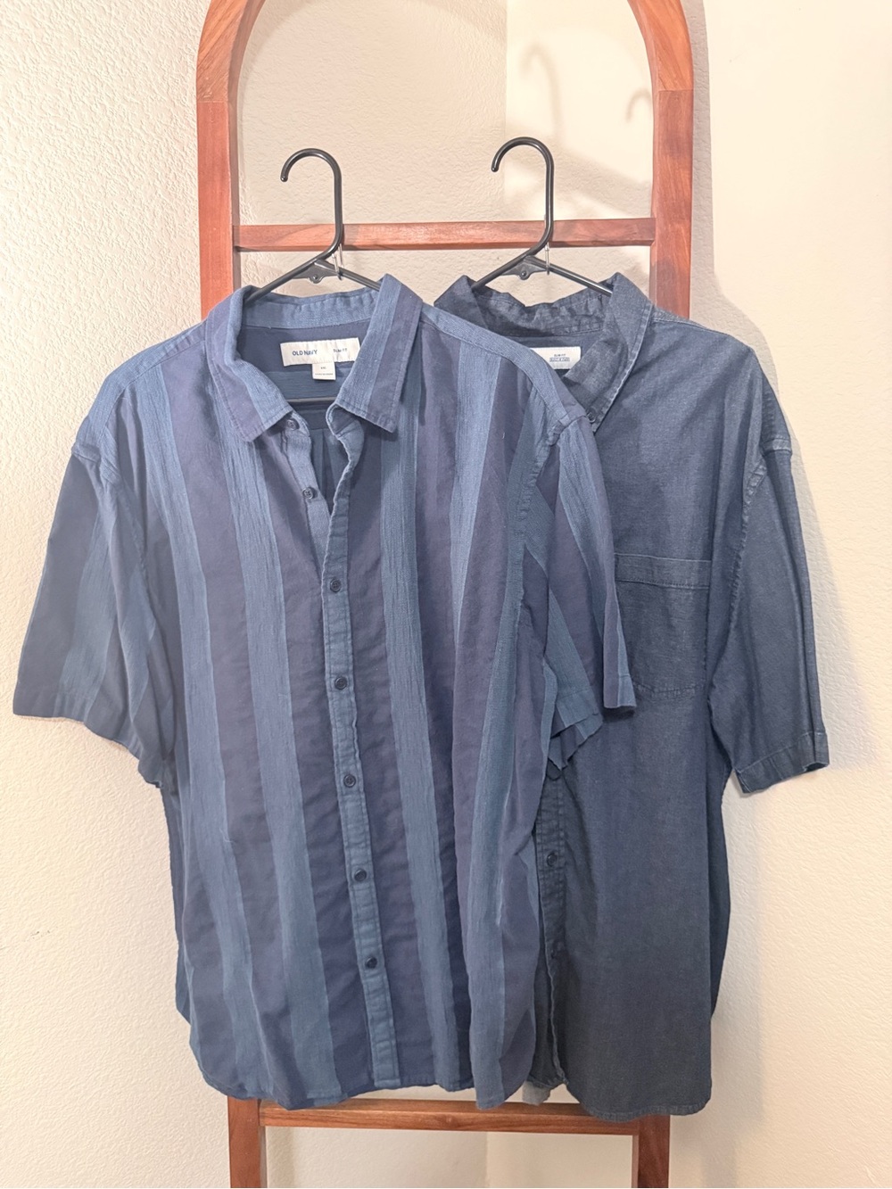 Old Navy Men's Blue Slim Fit Cotton Short-Sleeve Button-Down Shirts Duo XXL